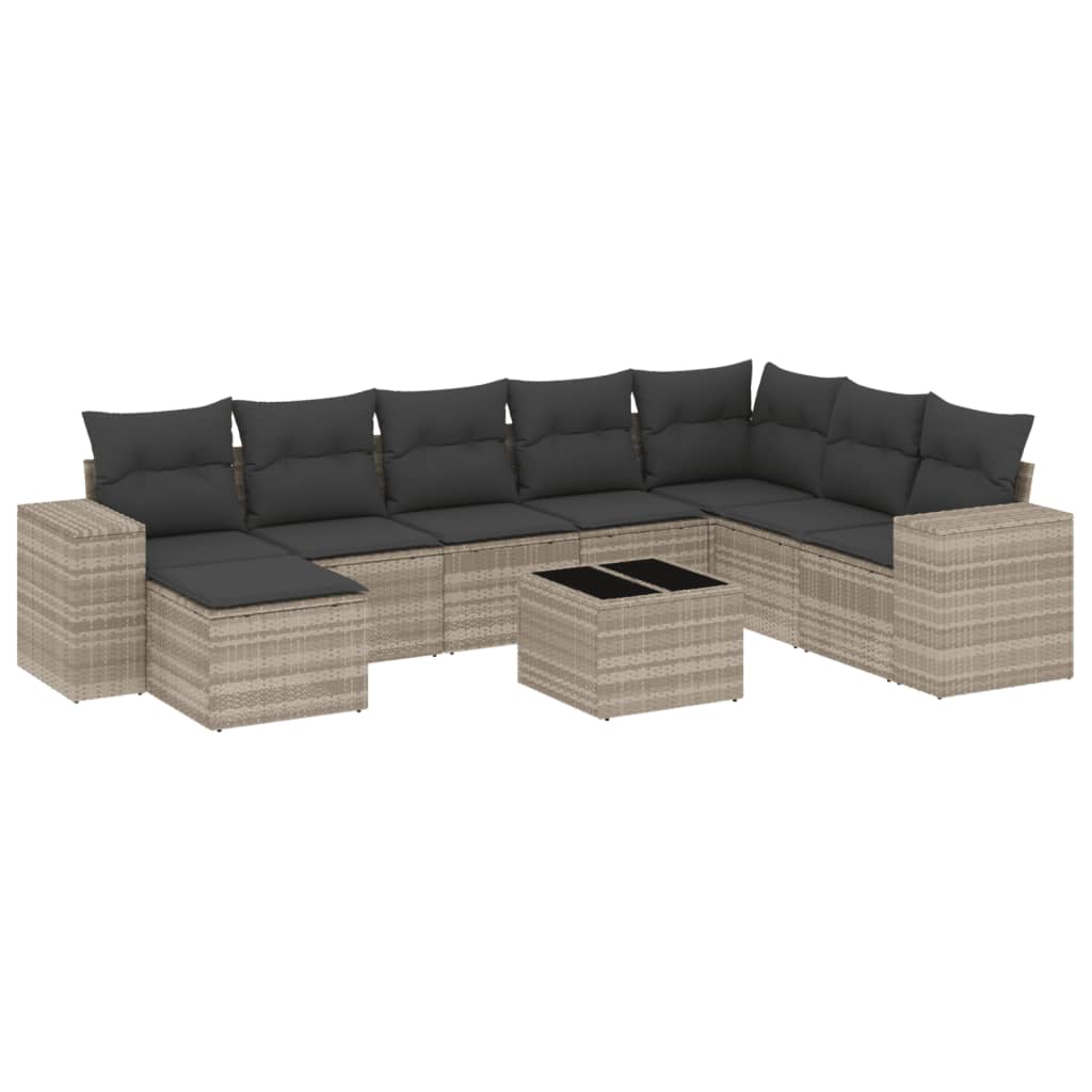 9-delige Loungeset met kussens poly rattan lichtgrijs is nu te koop bij PeponiXL, paradijselijk wonen!