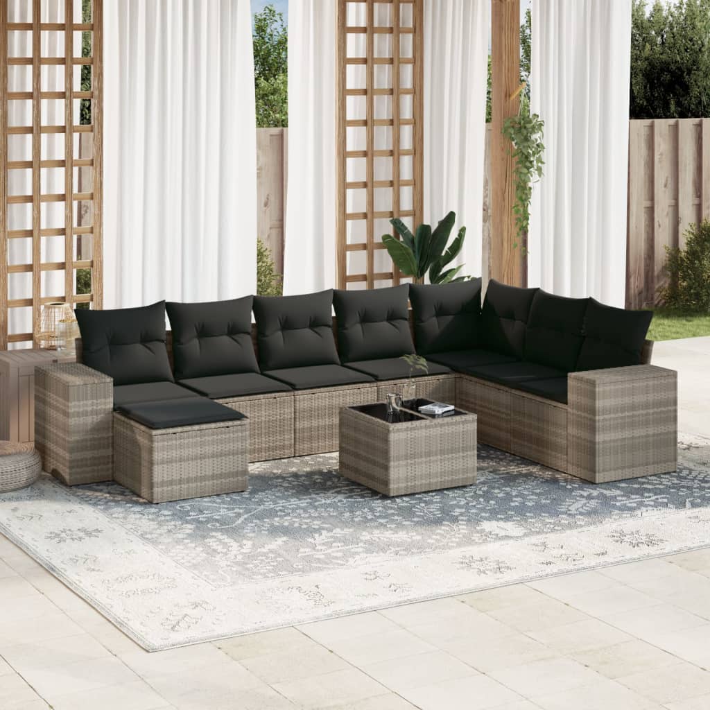 9-delige Loungeset met kussens poly rattan lichtgrijs is nu te koop bij PeponiXL, paradijselijk wonen!