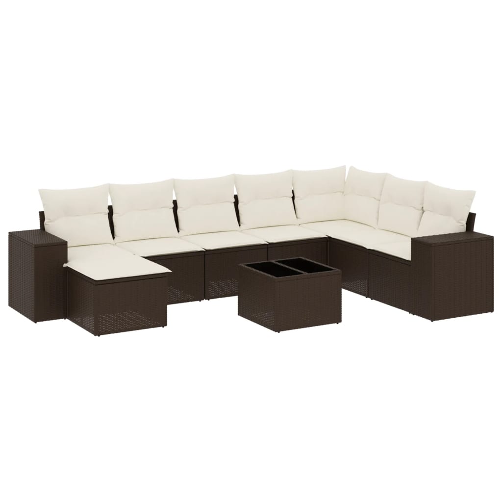 9-delige Loungeset met kussens poly rattan bruin is nu te koop bij PeponiXL, paradijselijk wonen!