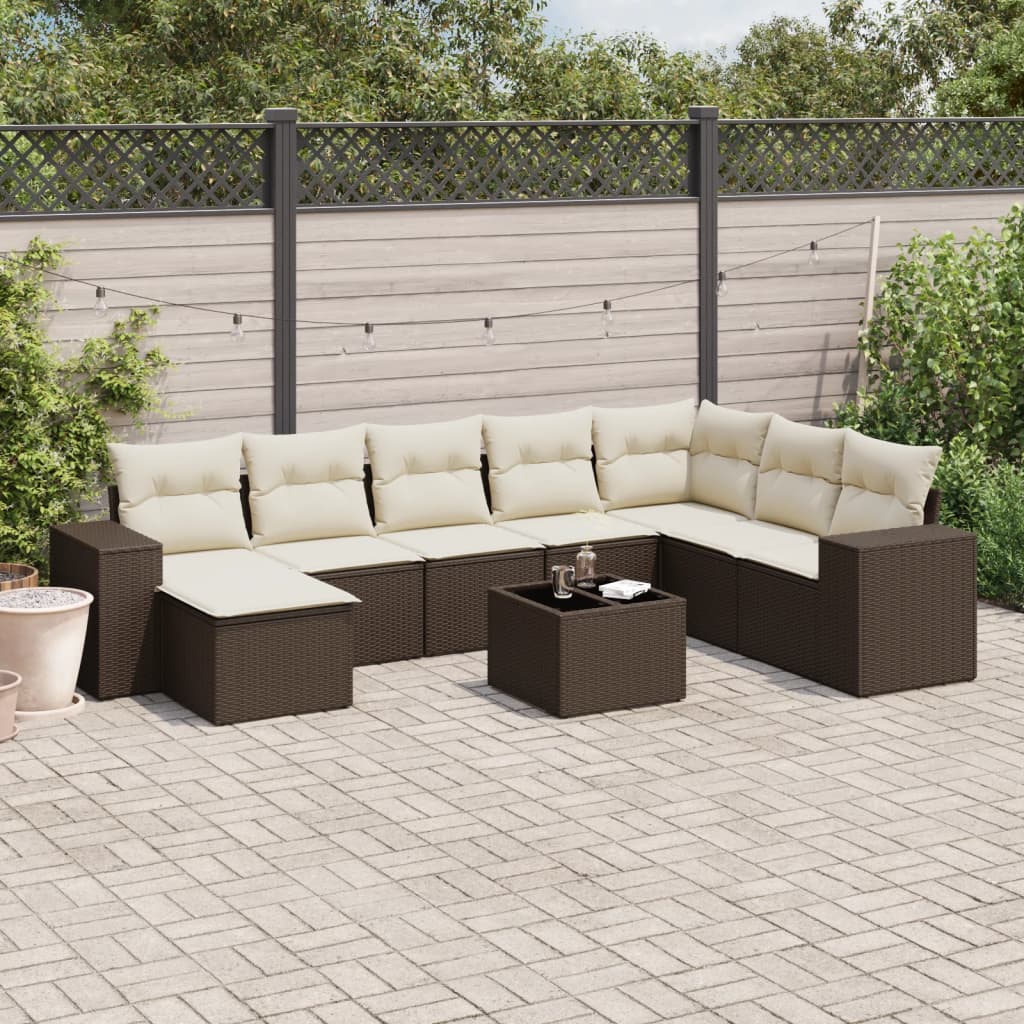 9-delige Loungeset met kussens poly rattan bruin is nu te koop bij PeponiXL, paradijselijk wonen!