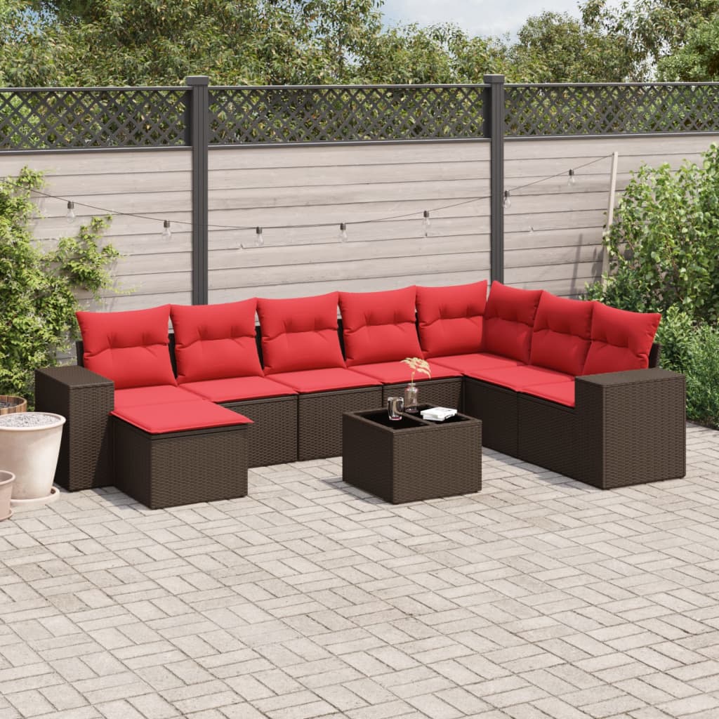 9-delige tuinbankset met kussens, bruin polyrotan is nu te koop bij PeponiXL, paradijselijk wonen!