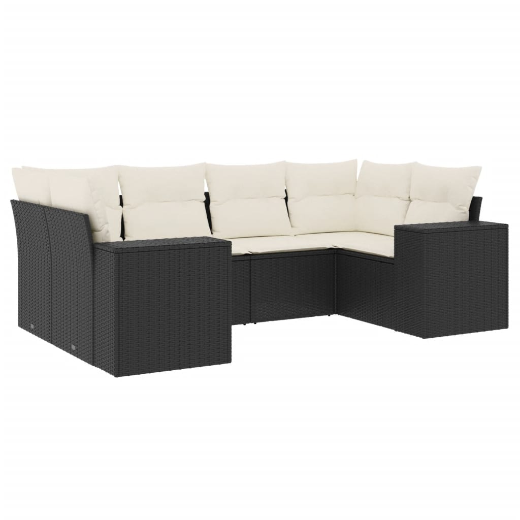 6-delige Loungeset met kussens poly rattan zwart is nu te koop bij PeponiXL, paradijselijk wonen!