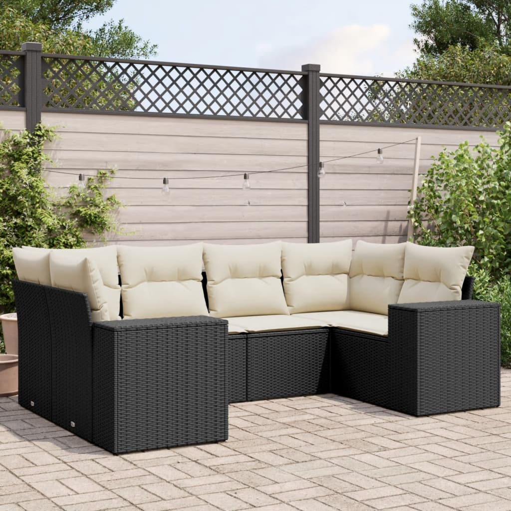 6-delige Loungeset met kussens poly rattan zwart is nu te koop bij PeponiXL, paradijselijk wonen!