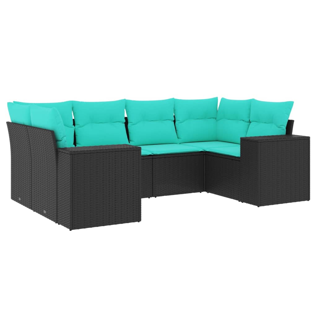 6-delige tuinbankset met kussens van zwart polyrotan is nu te koop bij PeponiXL, paradijselijk wonen!