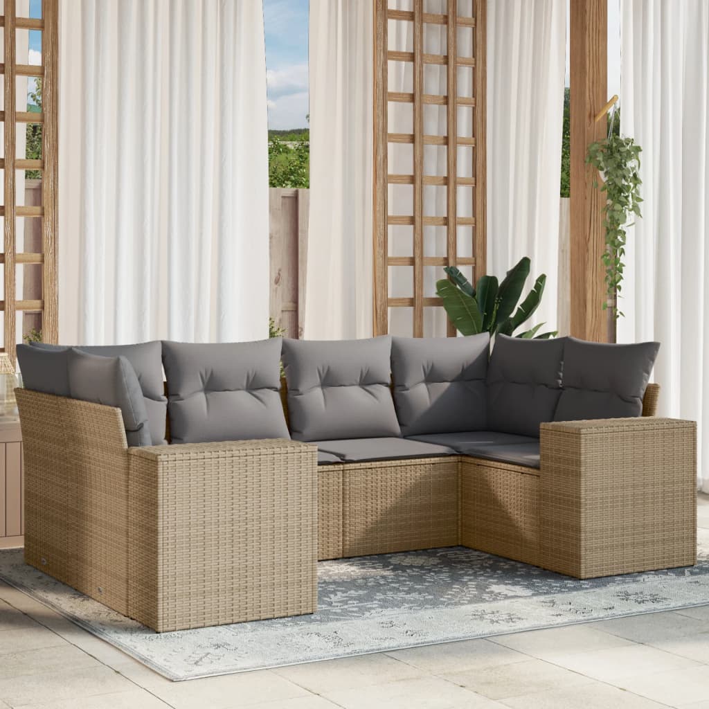 6-delige Loungeset met kussens poly rattan beige is nu te koop bij PeponiXL, paradijselijk wonen!