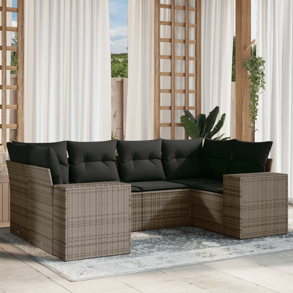 6-delige Loungeset met kussens poly rattan grijs is nu te koop bij PeponiXL, paradijselijk wonen!