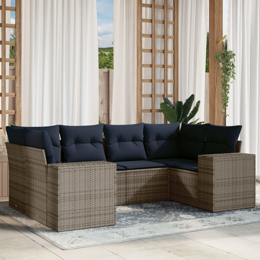6-delige tuinbankset met kussens, grijs polyrotan is nu te koop bij PeponiXL, paradijselijk wonen!