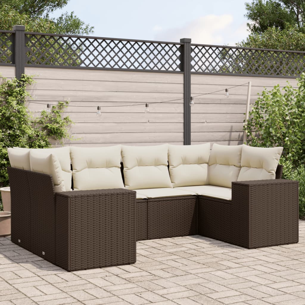 6-delige Loungeset met kussens poly rattan bruin is nu te koop bij PeponiXL, paradijselijk wonen!