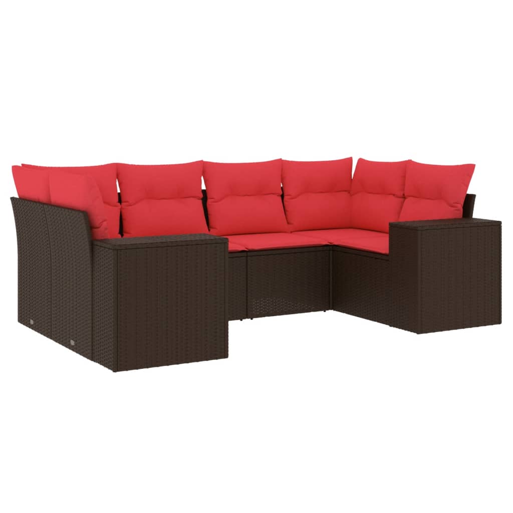 6-delige tuinbankset met kussens, bruin polyrotan is nu te koop bij PeponiXL, paradijselijk wonen!