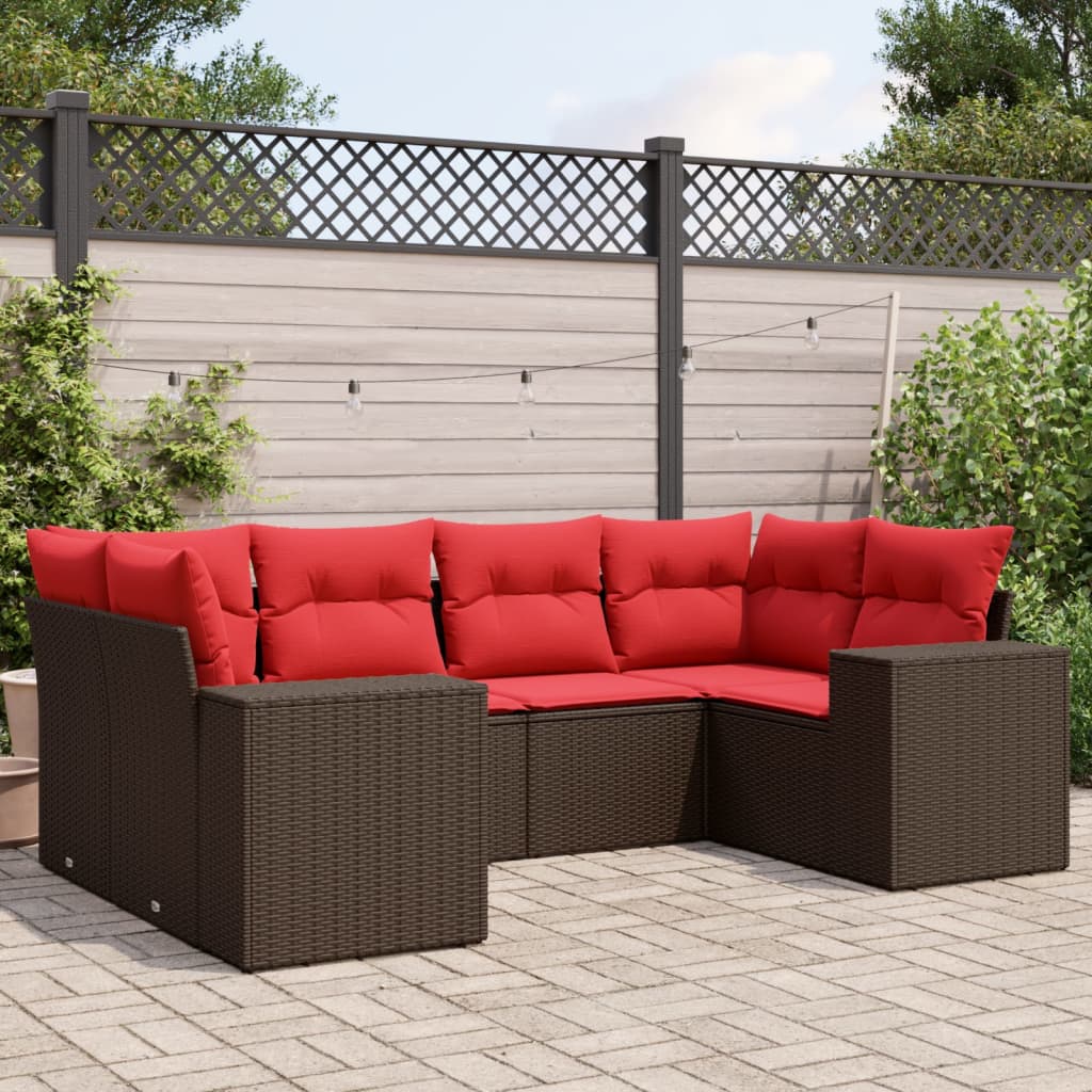 6-delige tuinbankset met kussens, bruin polyrotan is nu te koop bij PeponiXL, paradijselijk wonen!