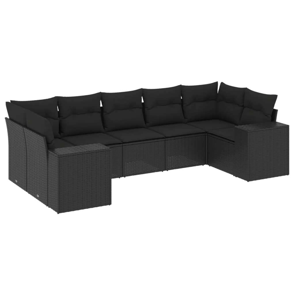 7-delige Loungeset met kussens poly rattan zwart is nu te koop bij PeponiXL, paradijselijk wonen!