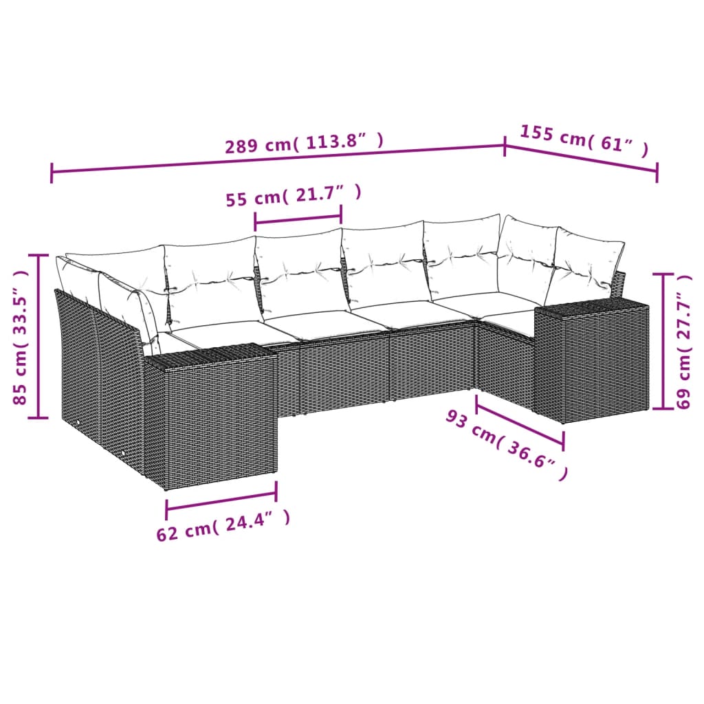 7-delige Loungeset met kussens poly rattan zwart is nu te koop bij PeponiXL, paradijselijk wonen!