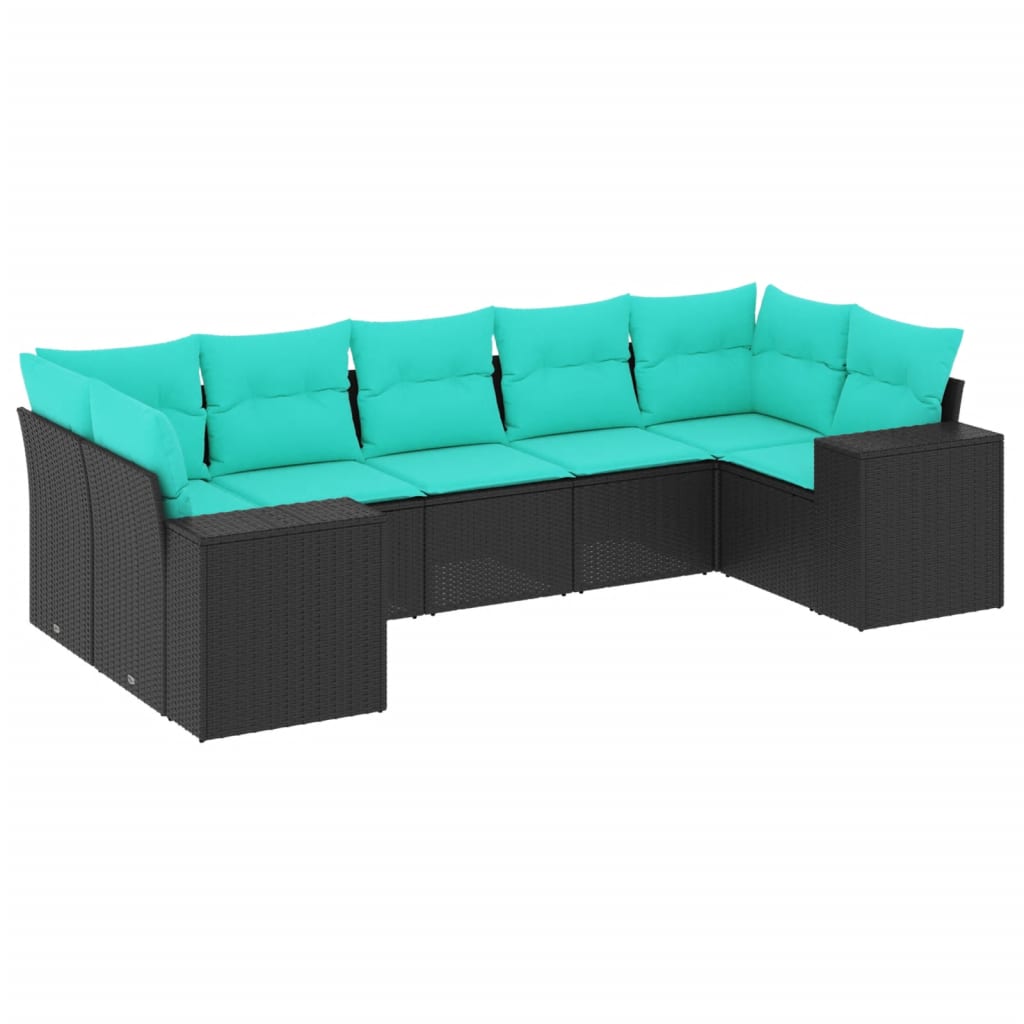 7-delige tuinbankset met kussens van zwart polyrotan is nu te koop bij PeponiXL, paradijselijk wonen!