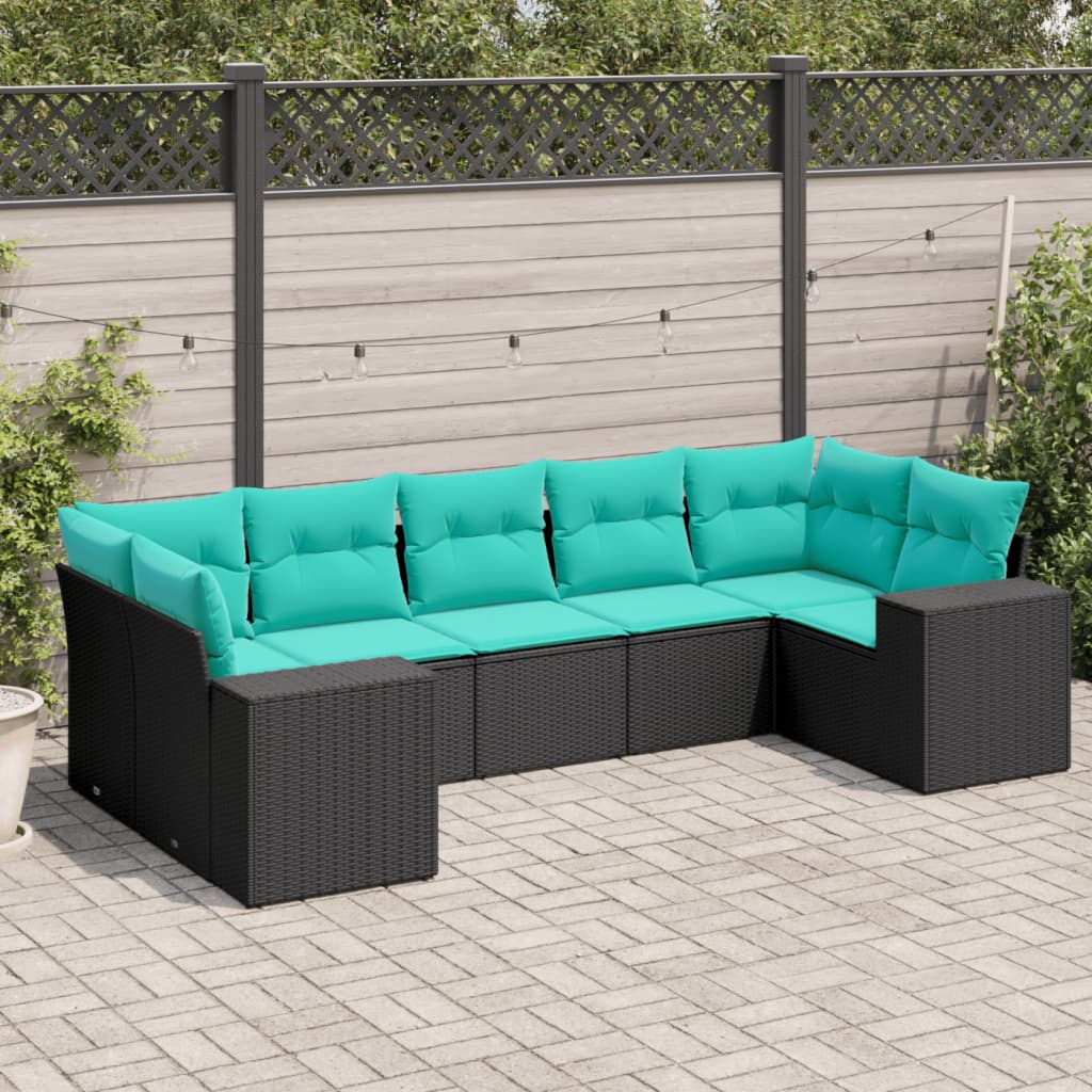 7-delige tuinbankset met kussens van zwart polyrotan is nu te koop bij PeponiXL, paradijselijk wonen!