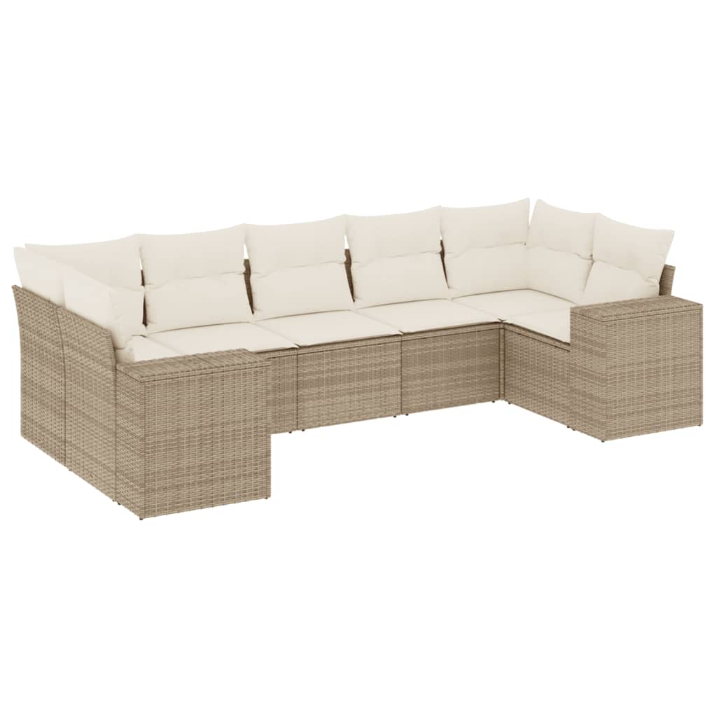 7-delige Loungeset met kussens poly rattan beige is nu te koop bij PeponiXL, paradijselijk wonen!