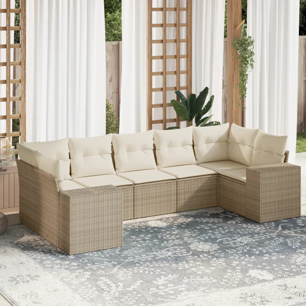 7-delige Loungeset met kussens poly rattan beige is nu te koop bij PeponiXL, paradijselijk wonen!
