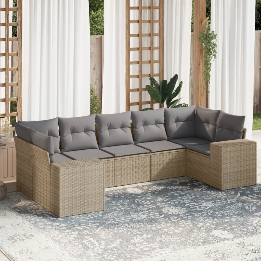 7-delige Loungeset met kussens poly rattan beige is nu te koop bij PeponiXL, paradijselijk wonen!
