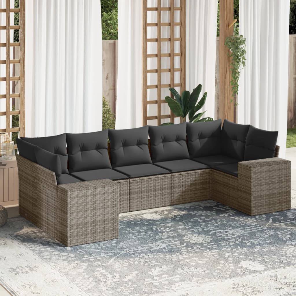 7-delige Loungeset met kussens poly rattan grijs is nu te koop bij PeponiXL, paradijselijk wonen!