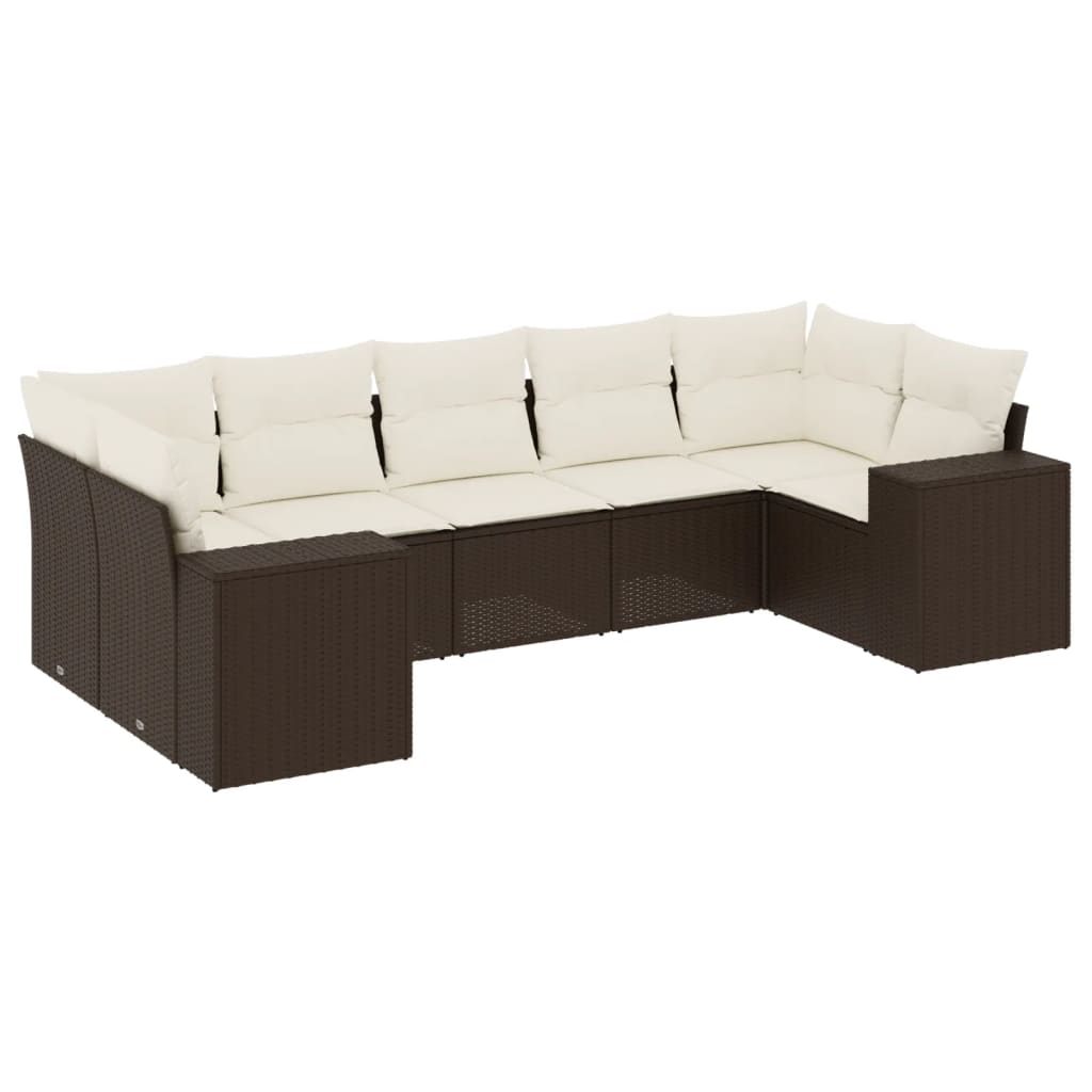 7-delige Loungeset met kussens poly rattan bruin is nu te koop bij PeponiXL, paradijselijk wonen!