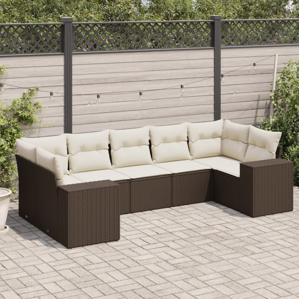 7-delige Loungeset met kussens poly rattan bruin is nu te koop bij PeponiXL, paradijselijk wonen!