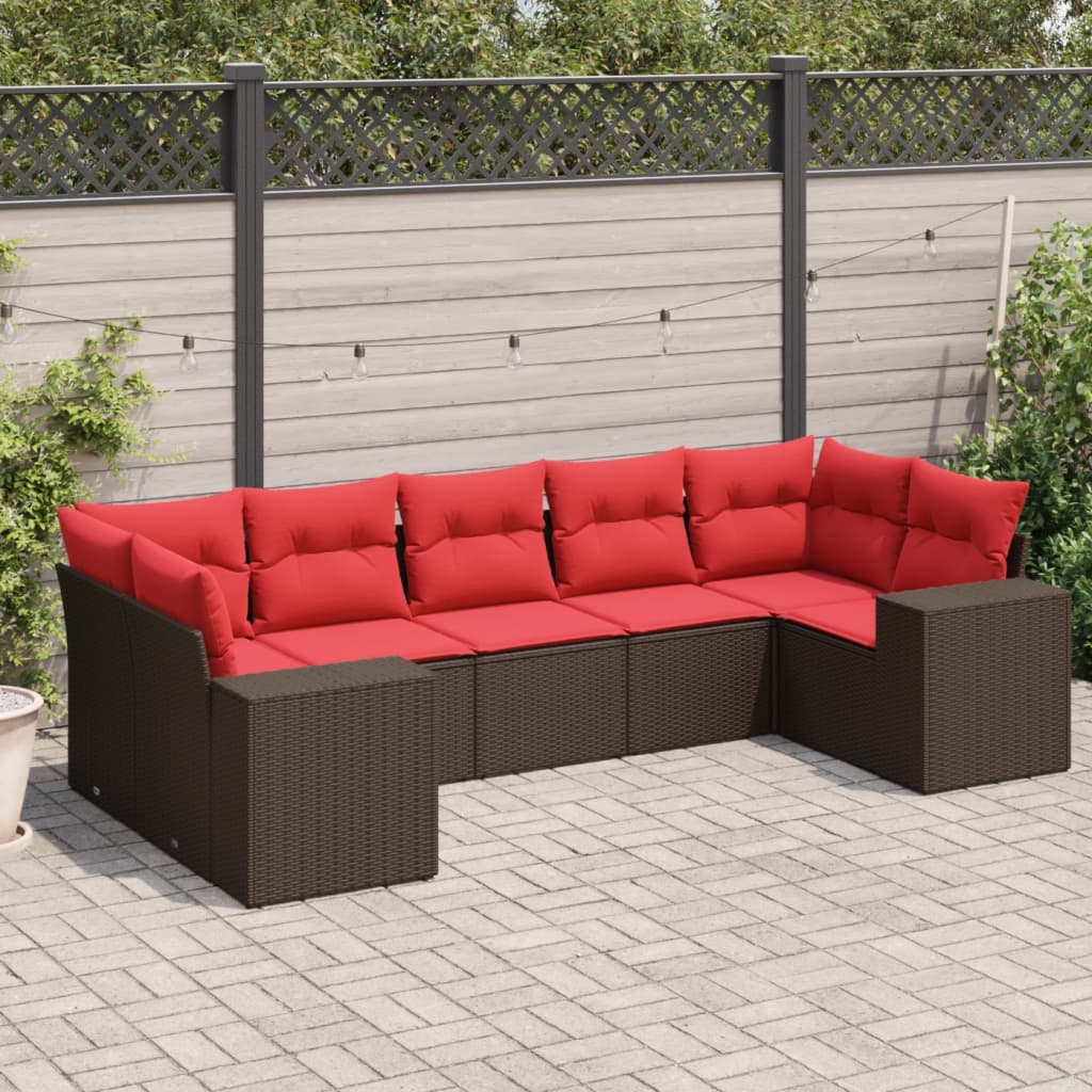 7-delige tuinbankset met kussens, bruin polyrotan is nu te koop bij PeponiXL, paradijselijk wonen!
