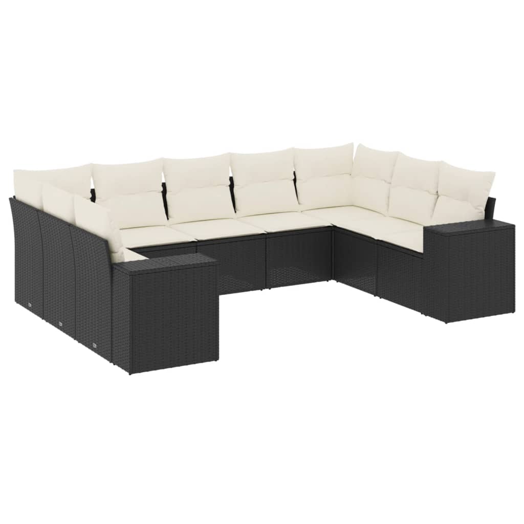 9-delige Loungeset met kussens poly rattan zwart is nu te koop bij PeponiXL, paradijselijk wonen!