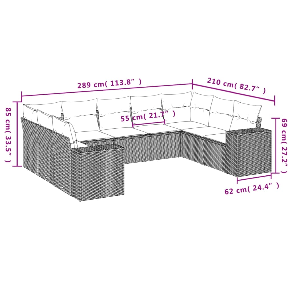 9-delige Loungeset met kussens poly rattan zwart is nu te koop bij PeponiXL, paradijselijk wonen!
