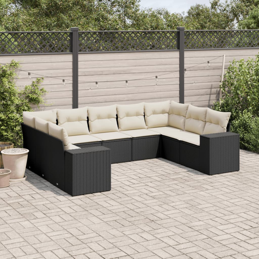 9-delige Loungeset met kussens poly rattan zwart is nu te koop bij PeponiXL, paradijselijk wonen!