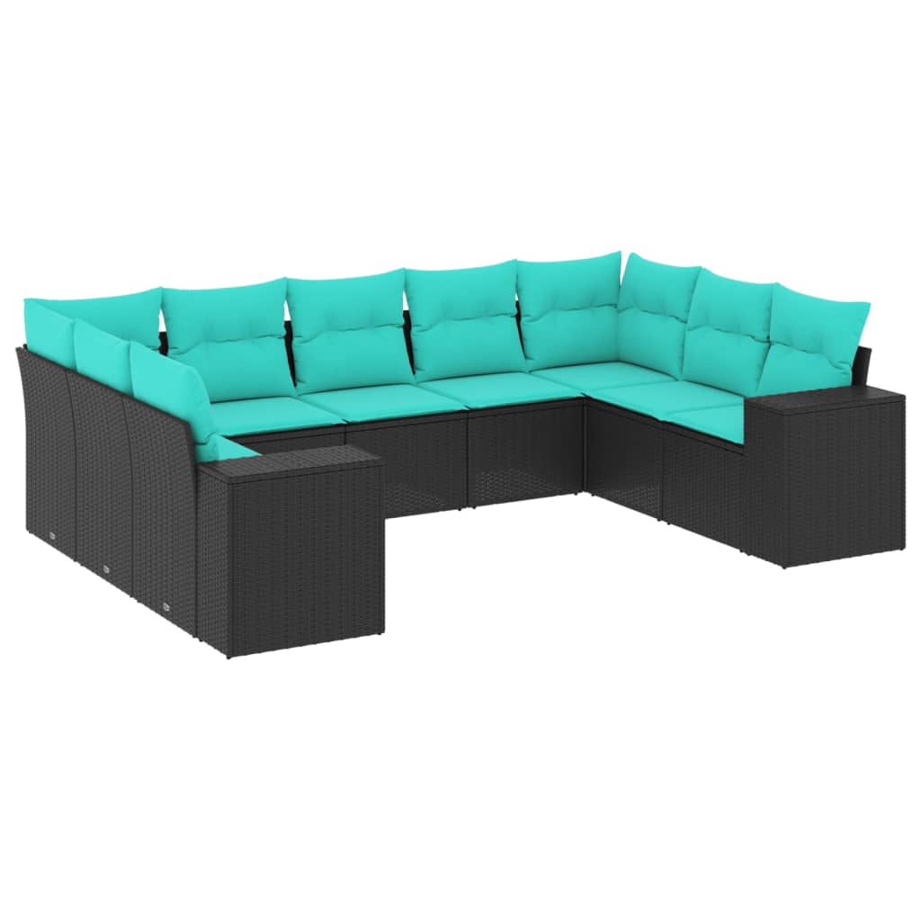 9-delige tuinbankset met kussens van zwart polyrotan is nu te koop bij PeponiXL, paradijselijk wonen!