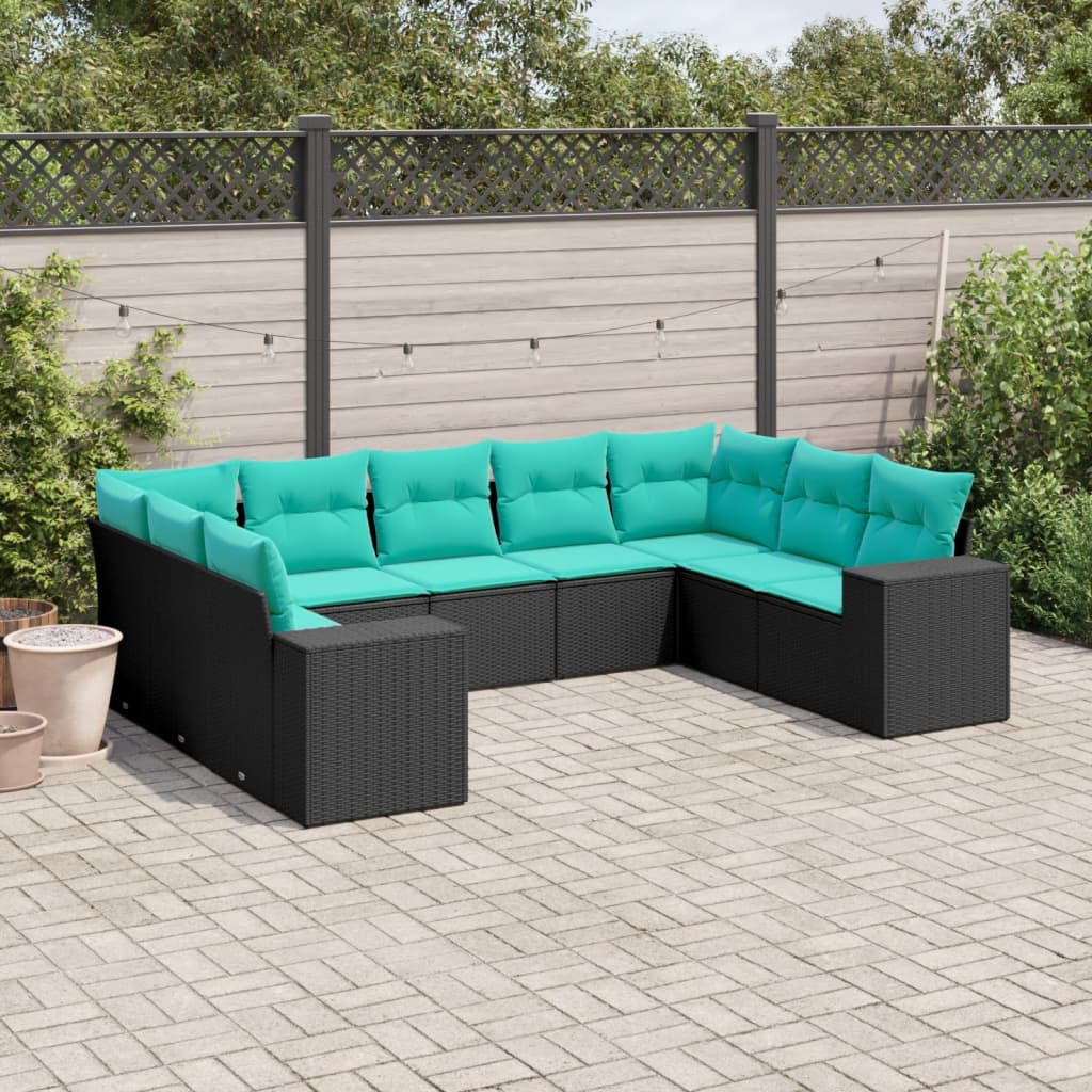 9-delige tuinbankset met kussens van zwart polyrotan is nu te koop bij PeponiXL, paradijselijk wonen!