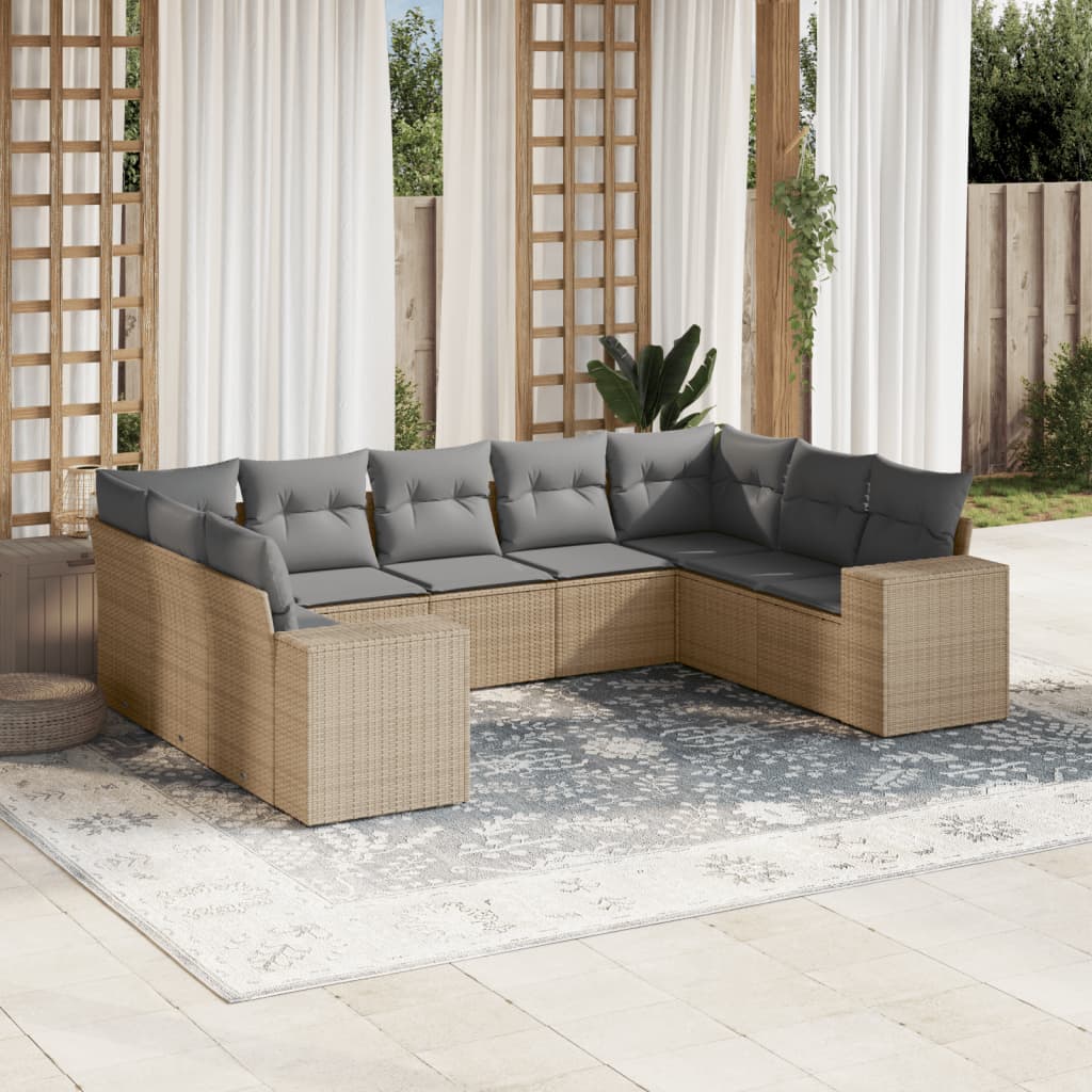 9-delige Loungeset met kussens poly rattan beige is nu te koop bij PeponiXL, paradijselijk wonen!