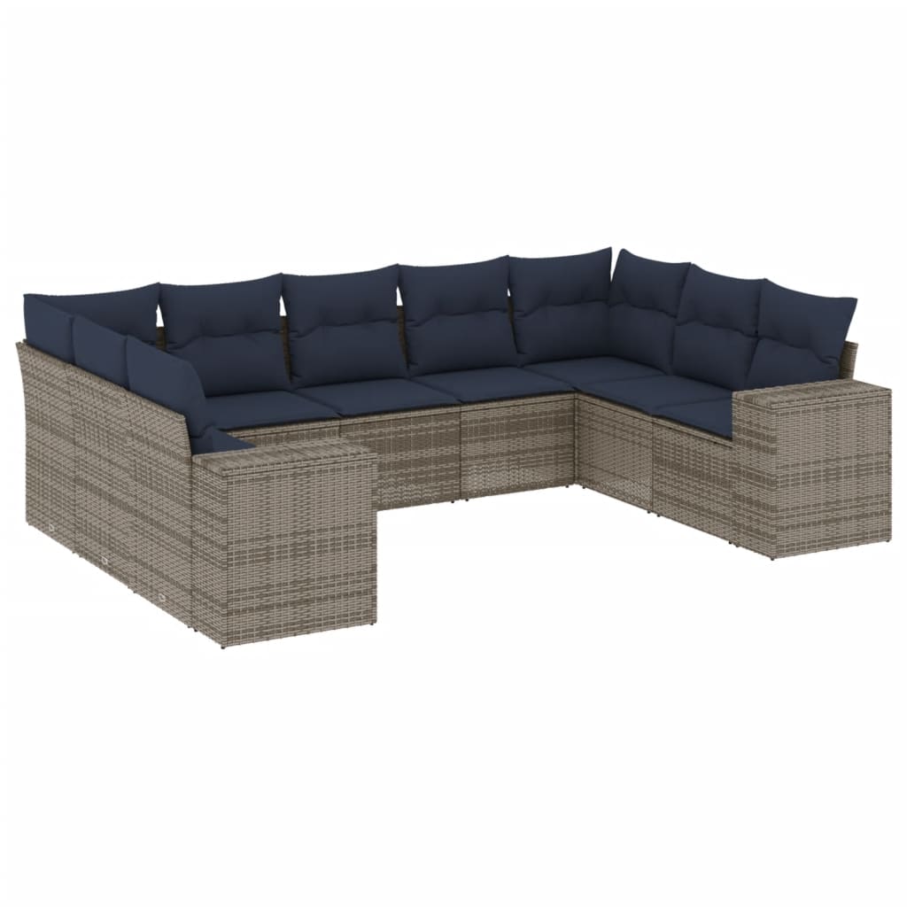 9-delige tuinbankset met kussens, grijs polyrotan is nu te koop bij PeponiXL, paradijselijk wonen!