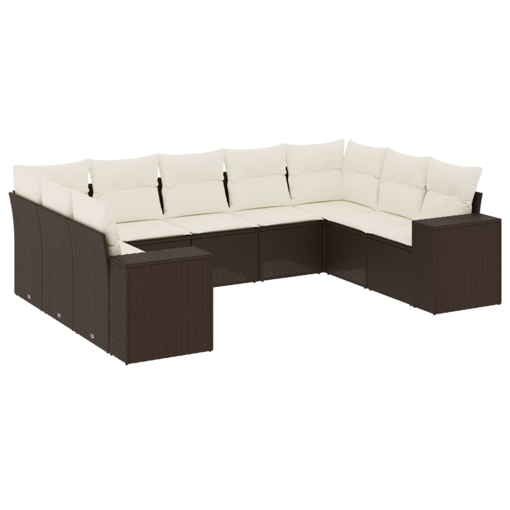 9-delige Loungeset met kussens poly rattan bruin is nu te koop bij PeponiXL, paradijselijk wonen!