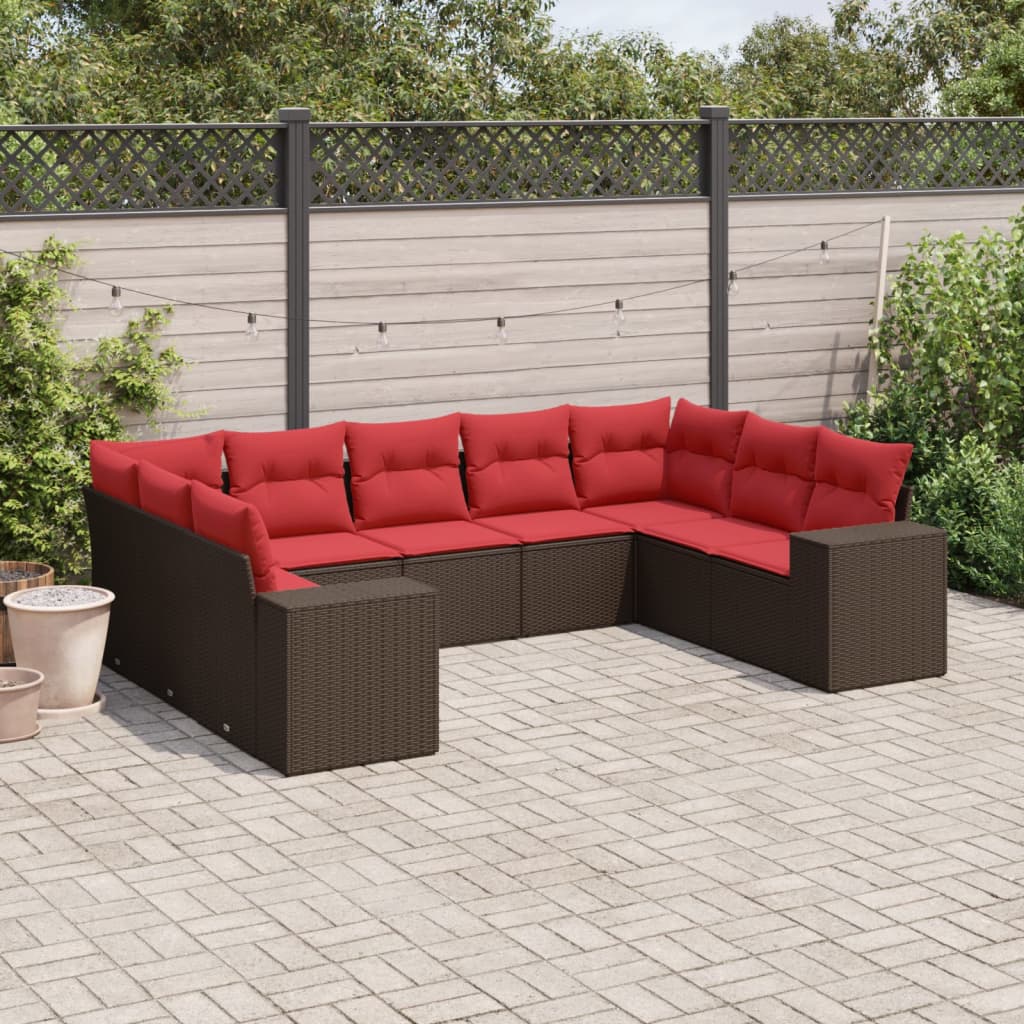 9-delige tuinbankset met kussens, bruin polyrotan is nu te koop bij PeponiXL, paradijselijk wonen!