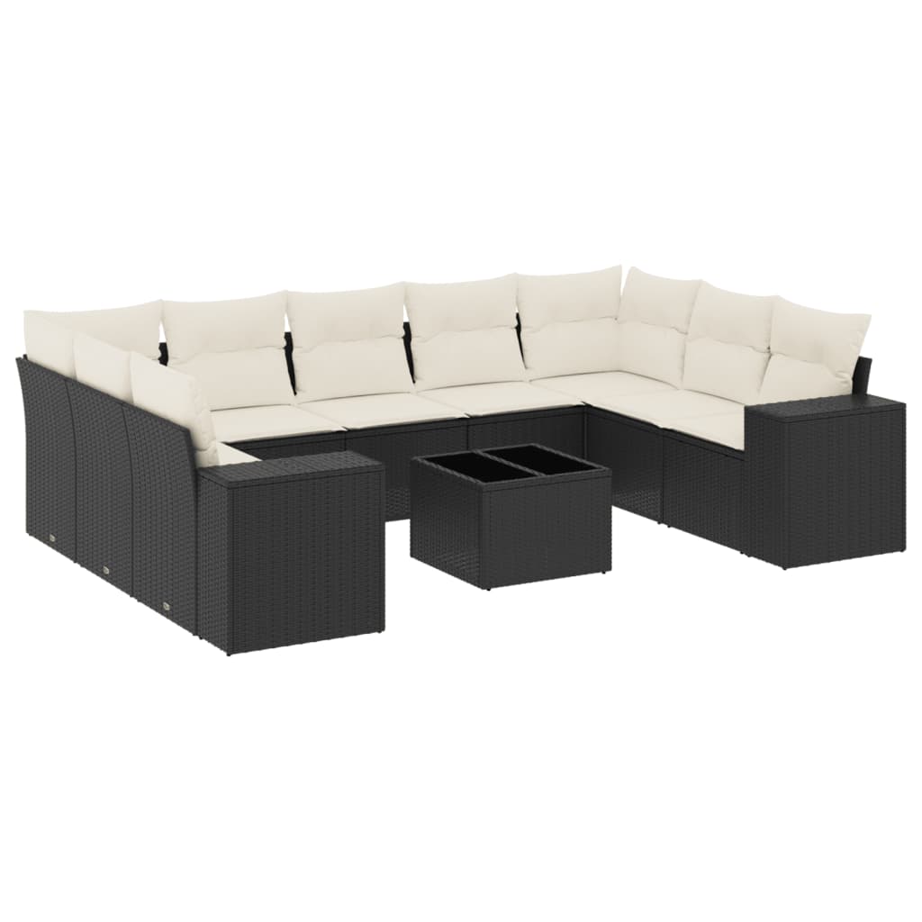 10-delige Loungeset met kussens poly rattan zwart is nu te koop bij PeponiXL, paradijselijk wonen!