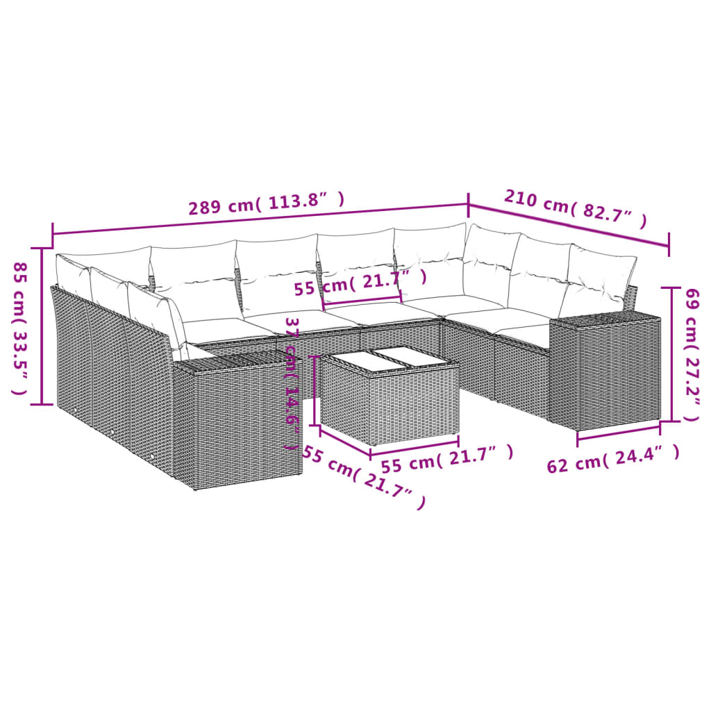 10-delige Loungeset met kussens poly rattan zwart is nu te koop bij PeponiXL, paradijselijk wonen!