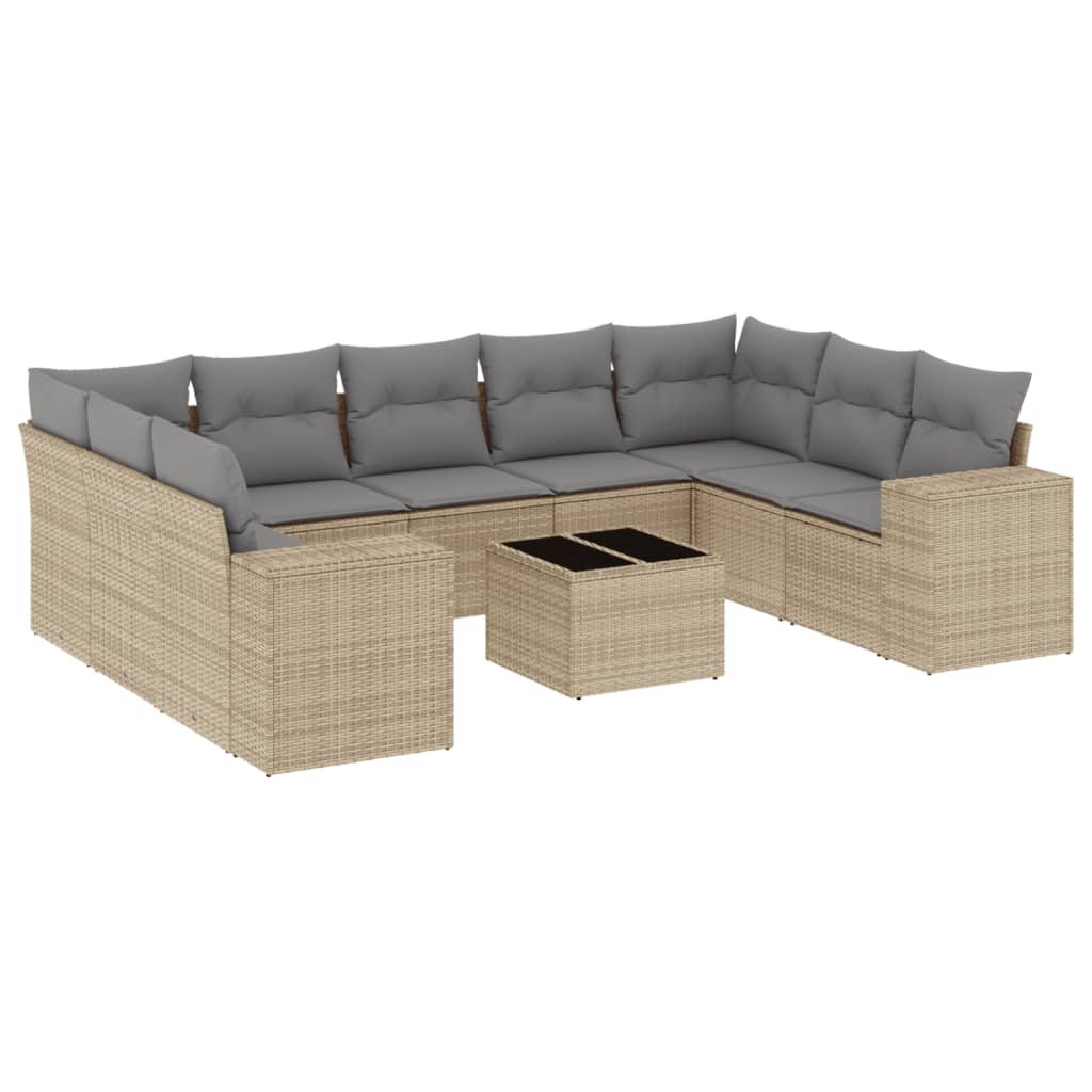 10-delige Loungeset met kussens poly rattan beige is nu te koop bij PeponiXL, paradijselijk wonen!