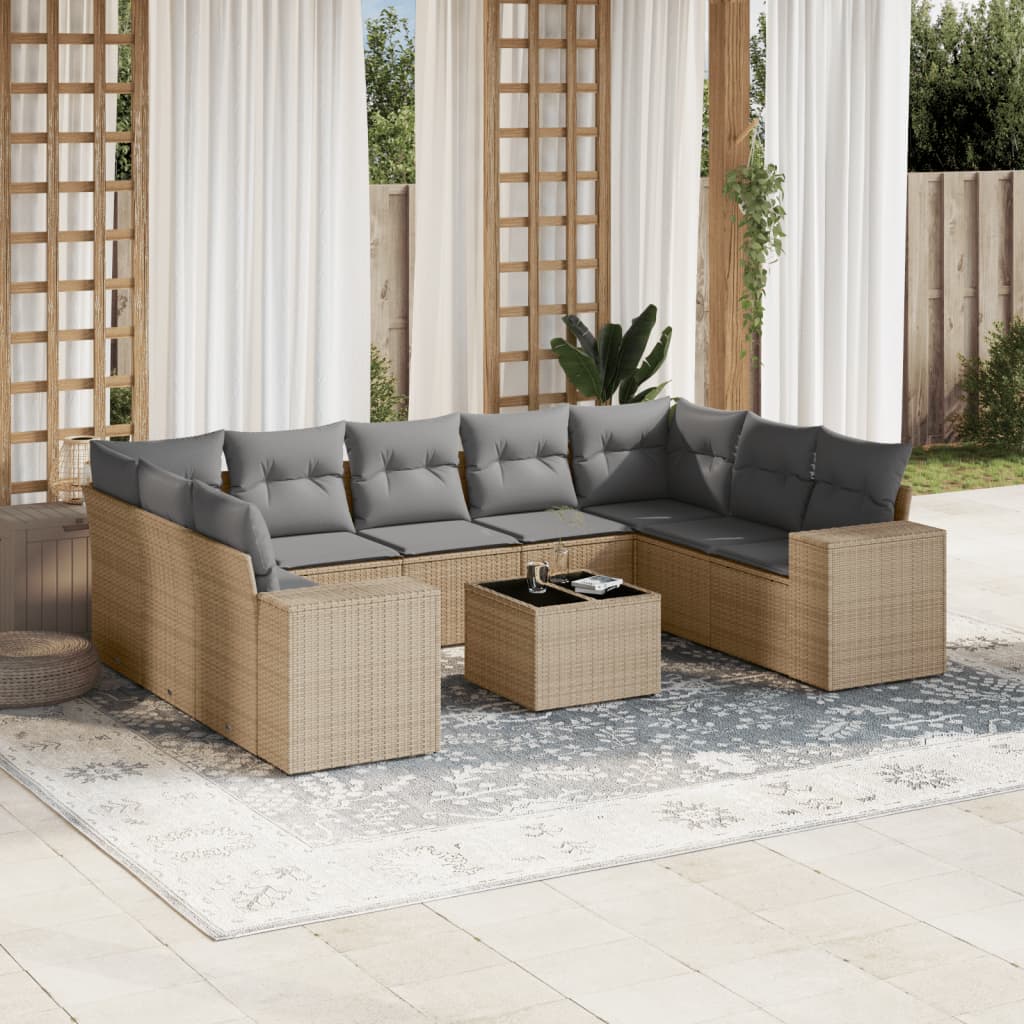 10-delige Loungeset met kussens poly rattan beige is nu te koop bij PeponiXL, paradijselijk wonen!