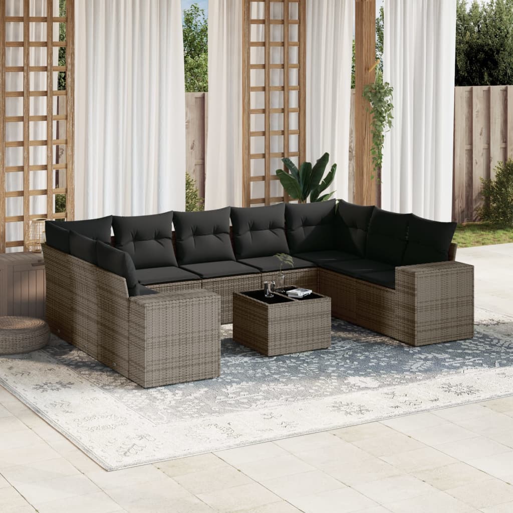10-delige Loungeset met kussens poly rattan grijs is nu te koop bij PeponiXL, paradijselijk wonen!