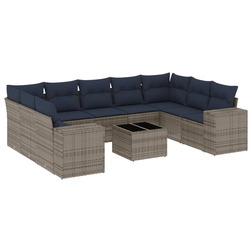 10-delige tuinbankset met kussens, grijs polyrotan is nu te koop bij PeponiXL, paradijselijk wonen!