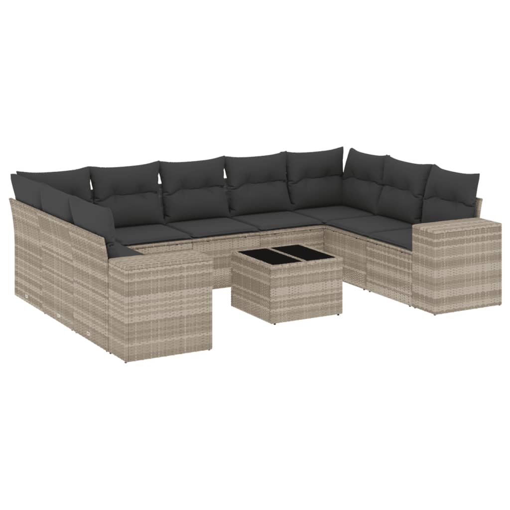 10-delige Loungeset met kussens poly rattan lichtgrijs is nu te koop bij PeponiXL, paradijselijk wonen!