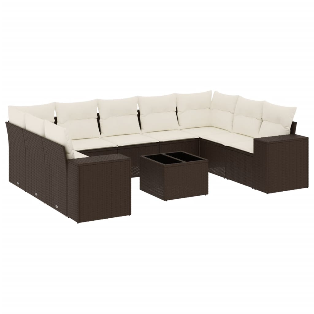 10-delige Loungeset met kussens poly rattan bruin is nu te koop bij PeponiXL, paradijselijk wonen!