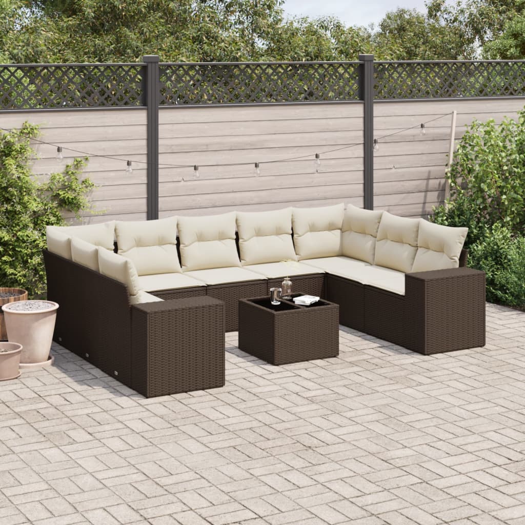 10-delige Loungeset met kussens poly rattan bruin is nu te koop bij PeponiXL, paradijselijk wonen!