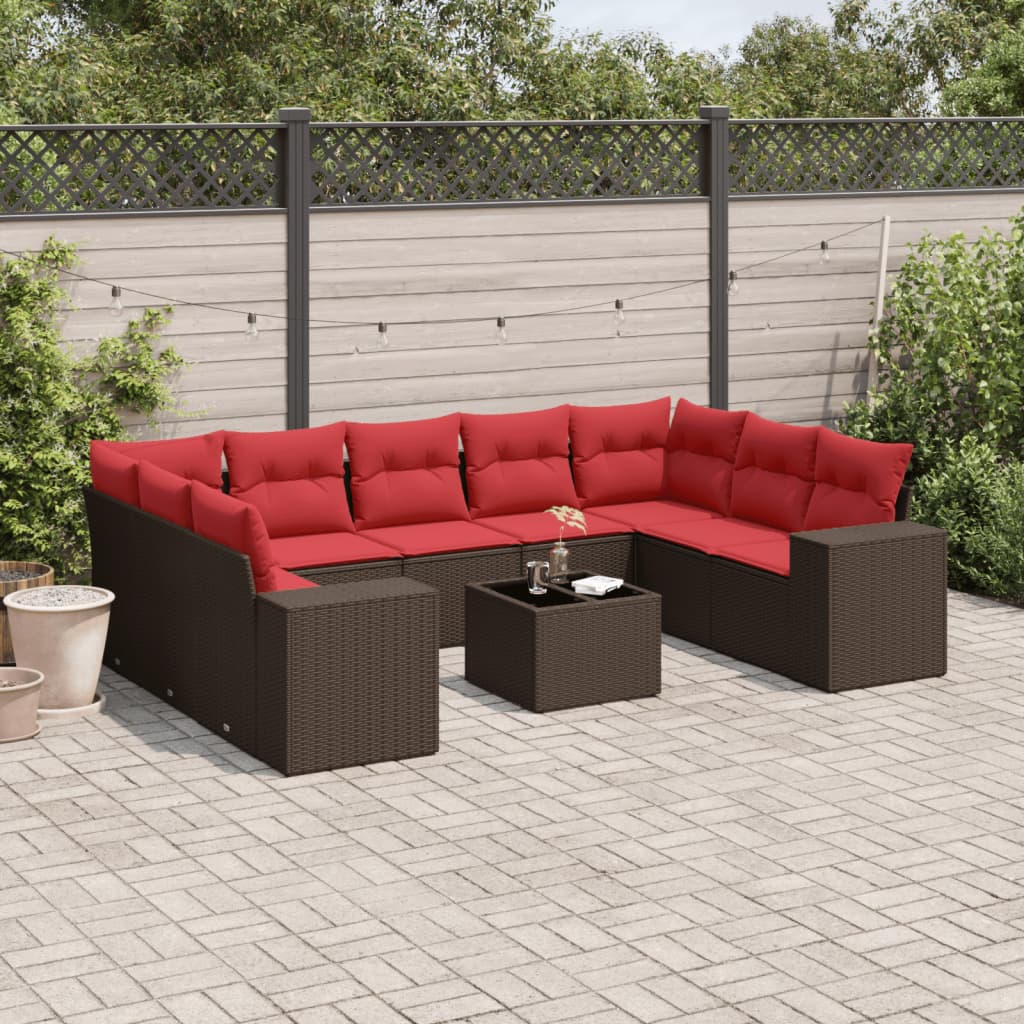 10-delige tuinbankset met kussens, bruin polyrotan is nu te koop bij PeponiXL, paradijselijk wonen!