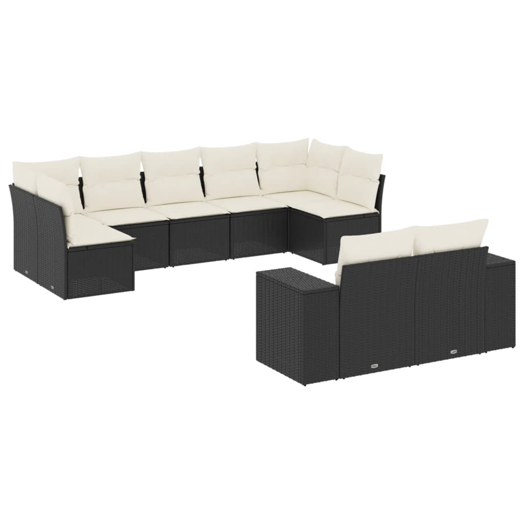 9-delige Loungeset met kussens poly rattan zwart is nu te koop bij PeponiXL, paradijselijk wonen!