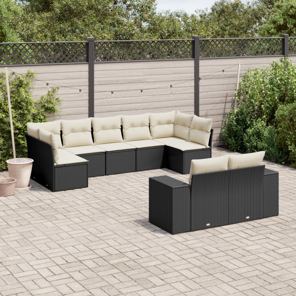 9-delige Loungeset met kussens poly rattan zwart is nu te koop bij PeponiXL, paradijselijk wonen!