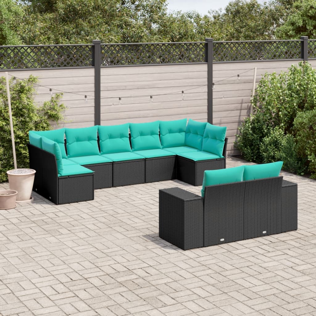 9-delige tuinbankset met kussens van zwart polyrotan is nu te koop bij PeponiXL, paradijselijk wonen!
