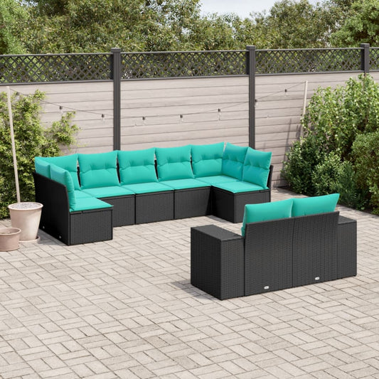 9-delige tuinbankset met kussens van zwart polyrotan is nu te koop bij PeponiXL, paradijselijk wonen!
