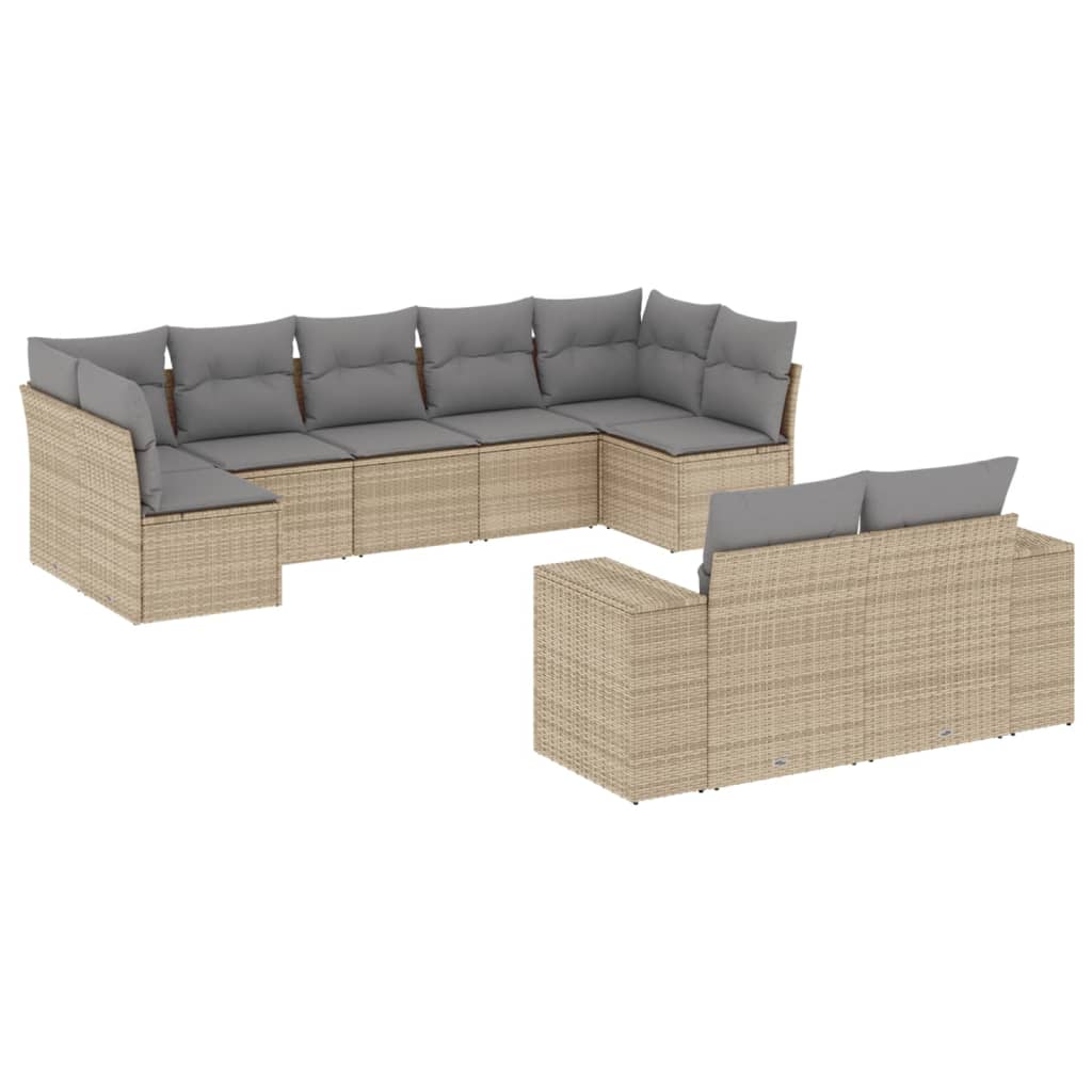 9-delige Loungeset met kussens poly rattan beige is nu te koop bij PeponiXL, paradijselijk wonen!