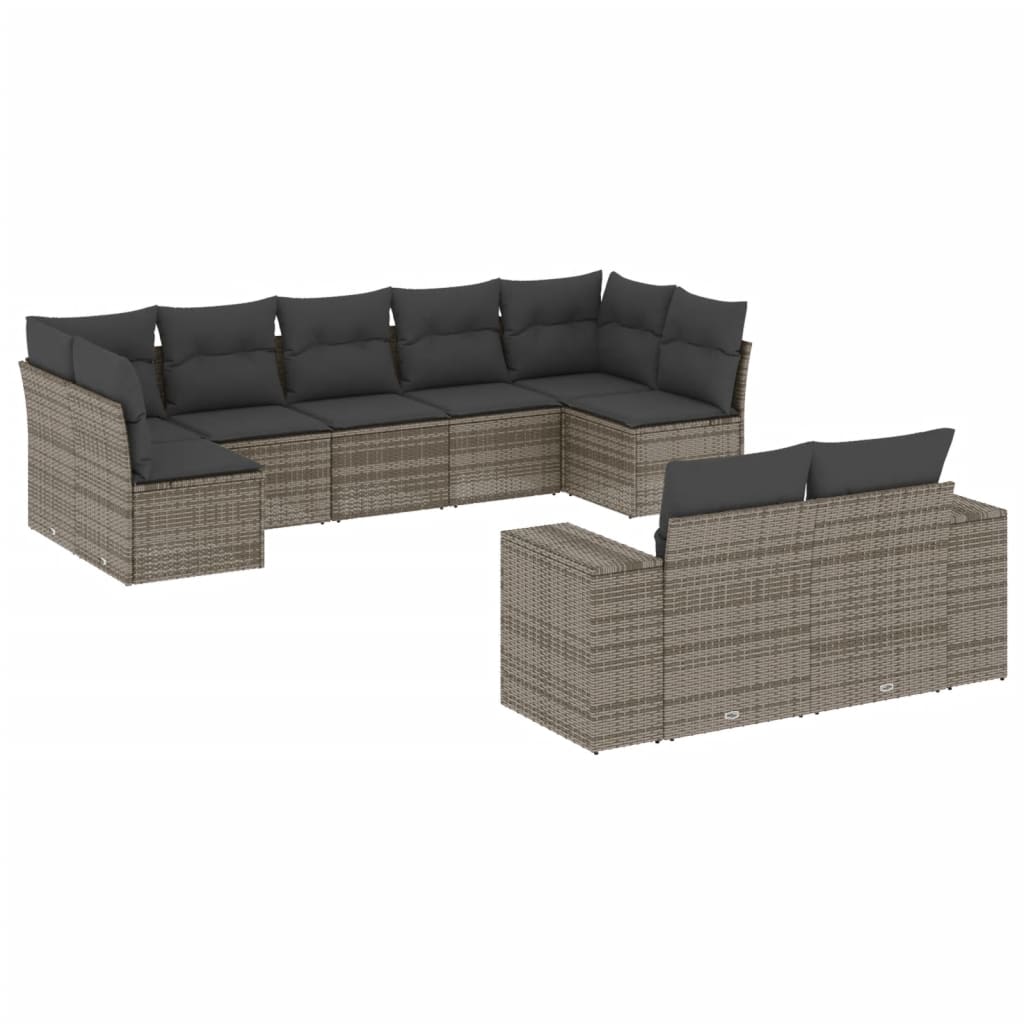 9-delige Loungeset met kussens poly rattan grijs is nu te koop bij PeponiXL, paradijselijk wonen!